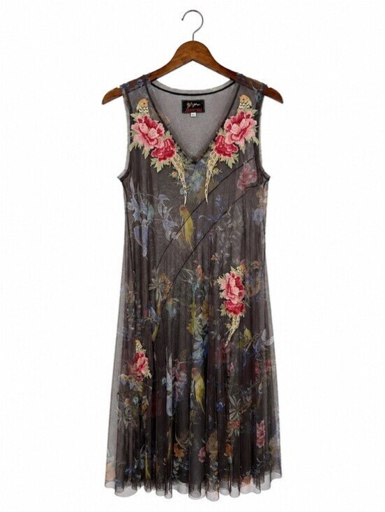 Dresses & Skirts - Johnny Was Biya Embroidered Mesh Floral Bird Sleeveless Midi Dress Large